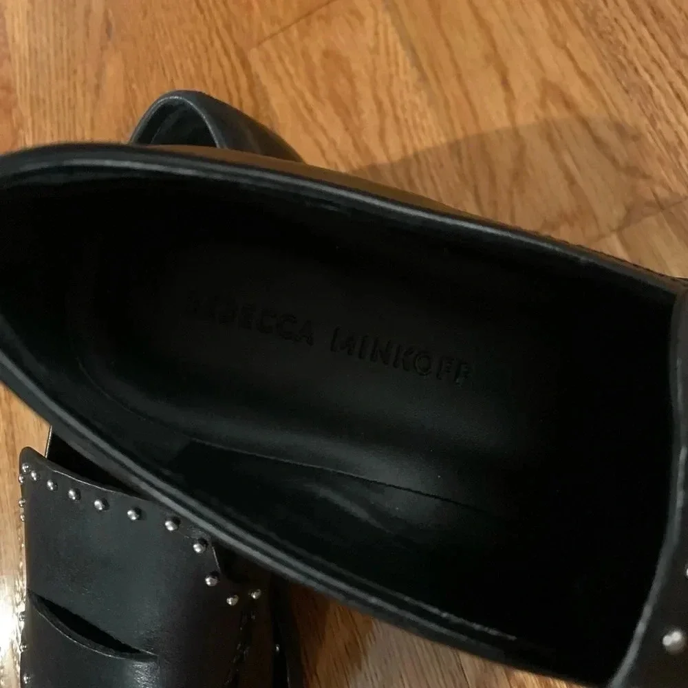 Rebecca Minkoff Petra Black Pointed Toe Studded Leather Loafers Size 6.5 - Picture 3 of 6